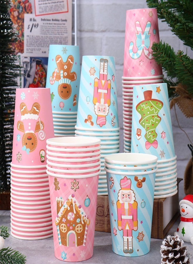 JarThenaAMCS 120Pcs Christmas Gingerbread Paper Cups 9oz Disposable Drinking Cups Pink Blue Nutcracker Candy Cane Holiday Party Cup for Xmas Winter Party Home Office Hot Cocoa Bar Supplies - Image 1